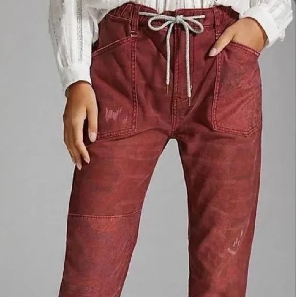 Pilcro Anthropologie Trailblazer Patchwork Pants L Red Printed Straight Leg Boho - Picture 2 of 14